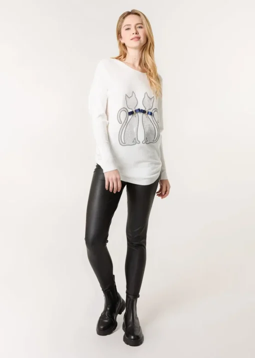 Blue Vanilla Ivory Embellished Cat Jumper