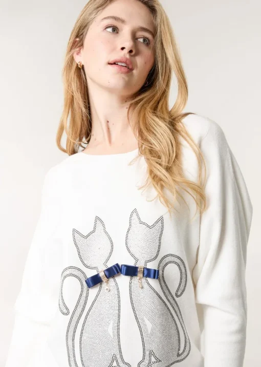 Blue Vanilla Ivory Embellished Cat Jumper