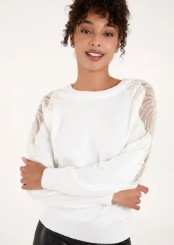 Blue Vanilla Ivory Embellished Sleeve Jumper