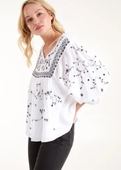 Blue Vanilla Ivory Embroidered All Over Blouse
