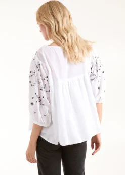 Blue Vanilla Ivory Embroidered All Over Blouse