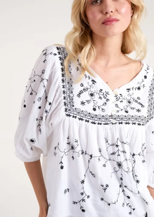 Blue Vanilla Ivory Embroidered All Over Blouse