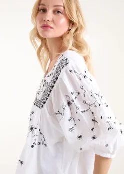 Blue Vanilla Ivory Embroidered All Over Blouse