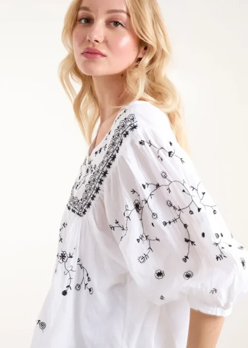 Blue Vanilla Ivory Embroidered All Over Blouse