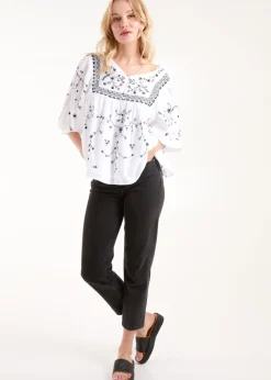 Blue Vanilla Ivory Embroidered All Over Blouse