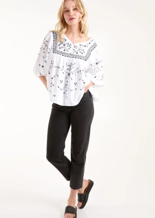 Blue Vanilla Ivory Embroidered All Over Blouse
