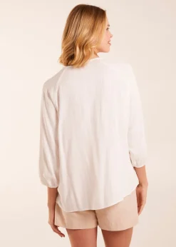 Blue Vanilla Ivory Floral Embroidered Bust Top