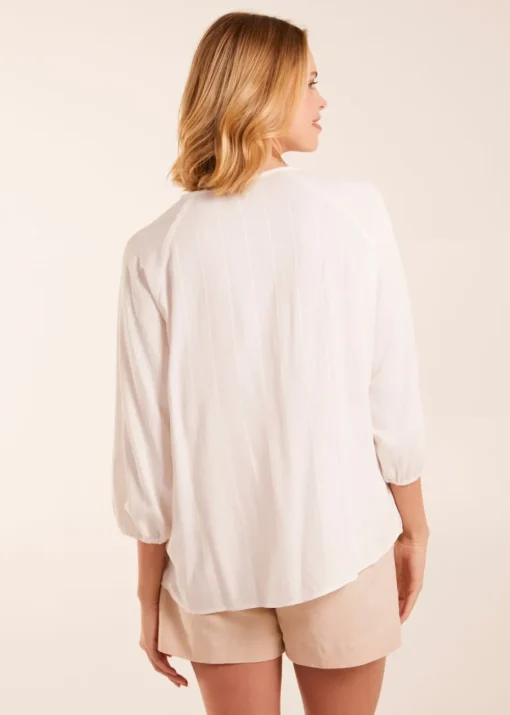Blue Vanilla Ivory Floral Embroidered Bust Top