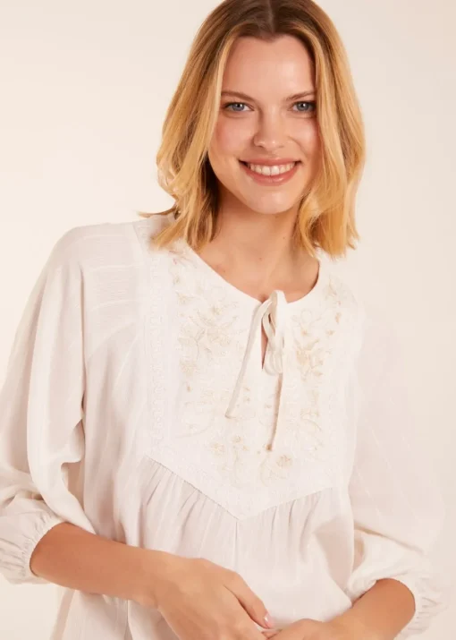 Blue Vanilla Ivory Floral Embroidered Bust Top