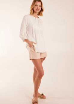 Blue Vanilla Ivory Floral Embroidered Bust Top