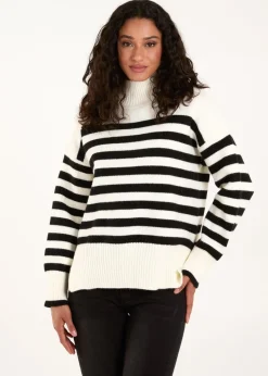 Blue Vanilla Ivory High Neck Striped Jumper