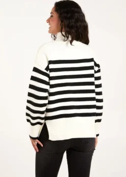 Blue Vanilla Ivory High Neck Striped Jumper