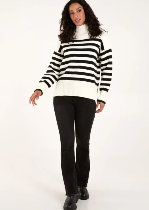 Blue Vanilla Ivory High Neck Striped Jumper