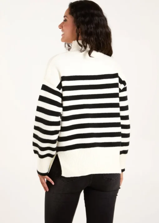 Blue Vanilla Ivory High Neck Striped Jumper