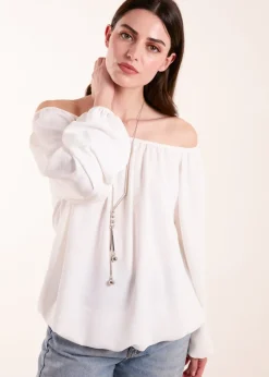 Blue Vanilla Ivory Necklace Bardot Elasticated Top