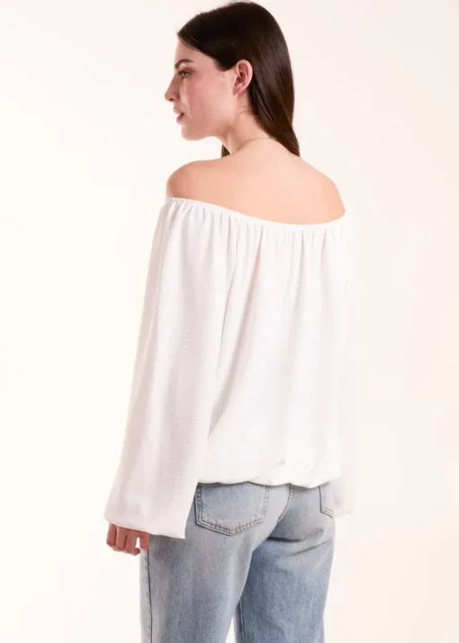 Blue Vanilla Ivory Necklace Bardot Elasticated Top