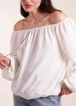 Blue Vanilla Ivory Necklace Bardot Elasticated Top