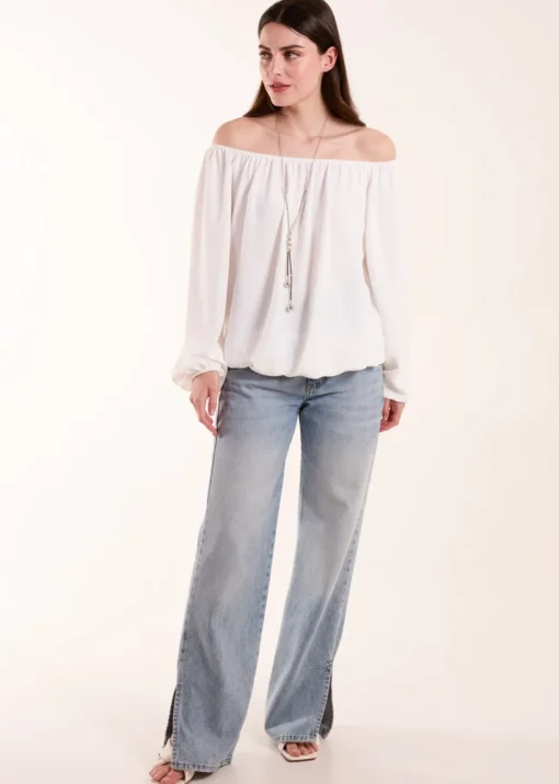 Blue Vanilla Ivory Necklace Bardot Elasticated Top