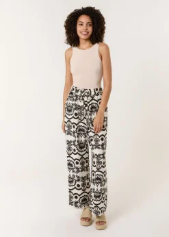 Blue Vanilla Ivory Printed Wide Leg Trousers