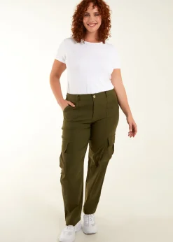 Blue Vanilla Khaki Curve Straight Leg Pocket Detail Cargo Joggers