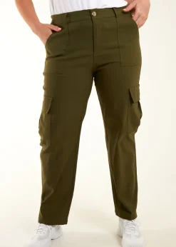 Blue Vanilla Khaki Curve Straight Leg Pocket Detail Cargo Joggers