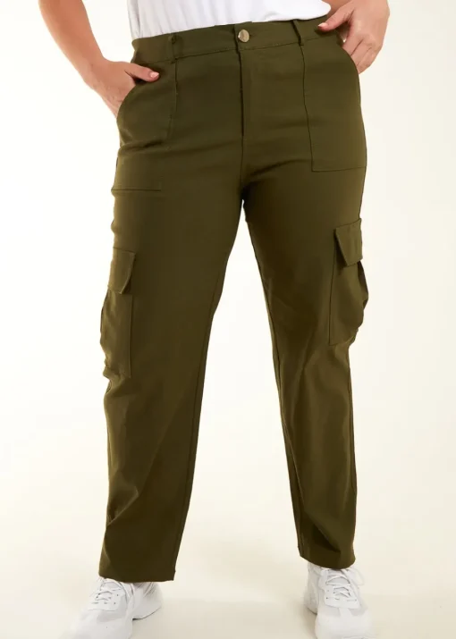 Blue Vanilla Khaki Curve Straight Leg Pocket Detail Cargo Joggers