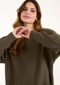 Blue Vanilla Khaki Pocket Slash Neck Jumper