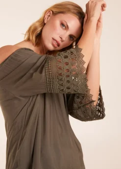 Blue Vanilla Khaki Round Neck Detail Blouse