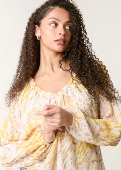 Blue Vanilla Lemon V Neck Gathered Bubble Hem Top
