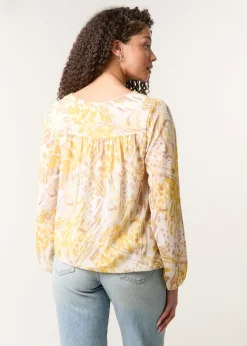 Blue Vanilla Lemon V Neck Gathered Bubble Hem Top