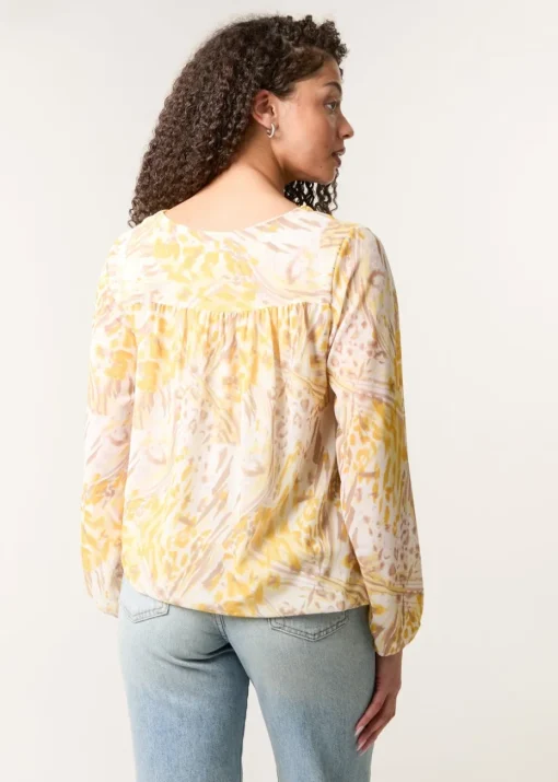 Blue Vanilla Lemon V Neck Gathered Bubble Hem Top