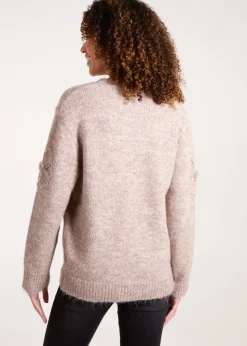 Blue Vanilla Mocha Knit Flower Embroidery Jumper