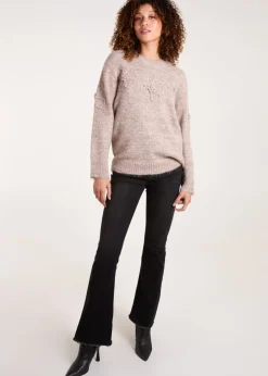 Blue Vanilla Mocha Knit Flower Embroidery Jumper