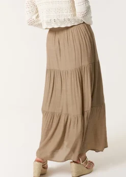 Blue Vanilla Mocha Shirring Waist Tiered Maxi Skirt