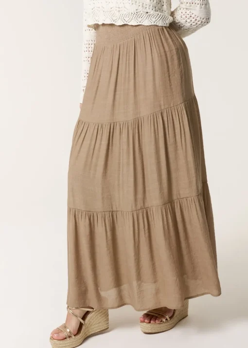 Blue Vanilla Mocha Shirring Waist Tiered Maxi Skirt