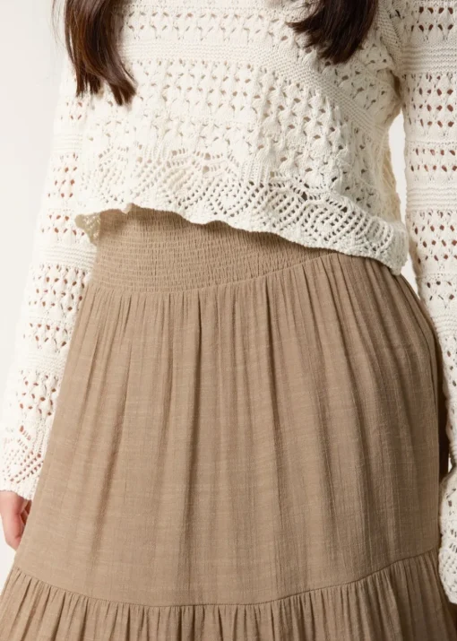 Blue Vanilla Mocha Shirring Waist Tiered Maxi Skirt
