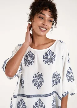Blue Vanilla Navy Border Print Top