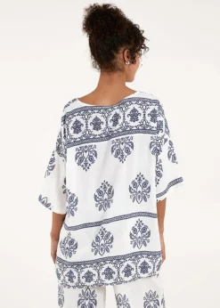 Blue Vanilla Navy Border Print Top