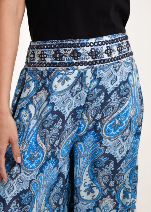 Blue Vanilla Navy Embellished Waist Wide Leg Trouser