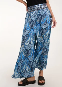 Blue Vanilla Navy Embellished Waist Wide Leg Trouser