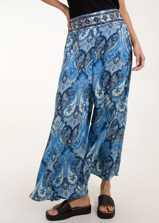 Blue Vanilla Navy Embellished Waist Wide Leg Trouser