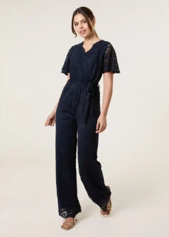 Blue Vanilla Navy Lace Wrap Over Jumpsuit