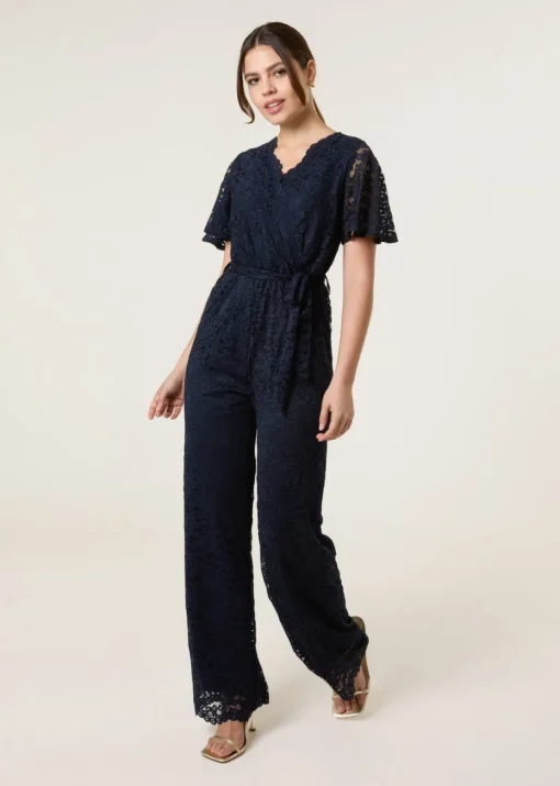 Blue Vanilla Navy Lace Wrap Over Jumpsuit