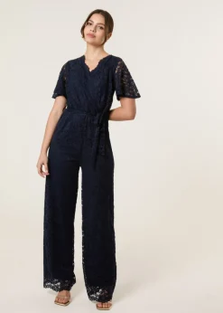 Blue Vanilla Navy Lace Wrap Over Jumpsuit