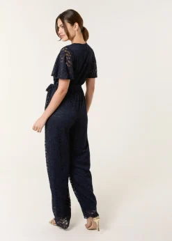 Blue Vanilla Navy Lace Wrap Over Jumpsuit