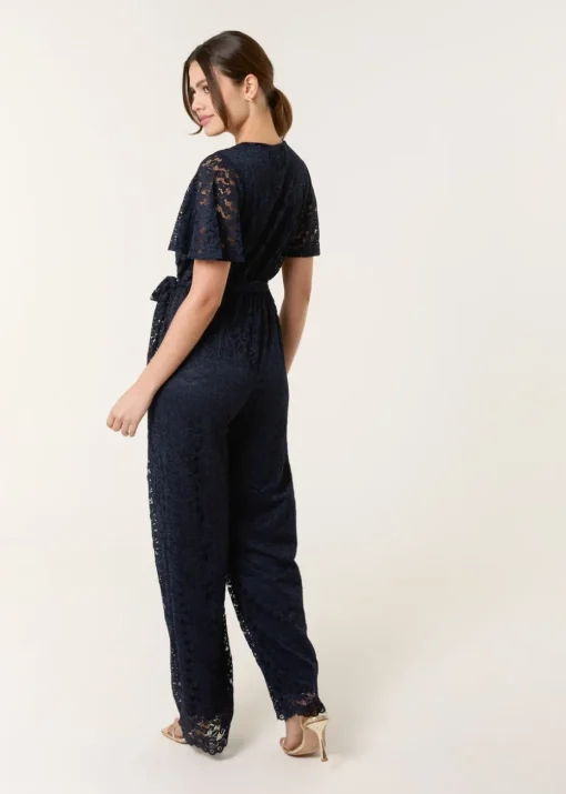 Blue Vanilla Navy Lace Wrap Over Jumpsuit