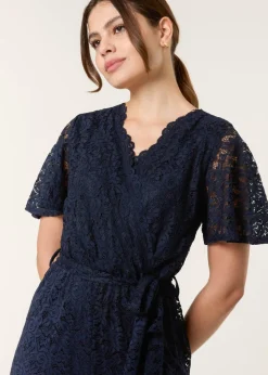 Blue Vanilla Navy Lace Wrap Over Jumpsuit