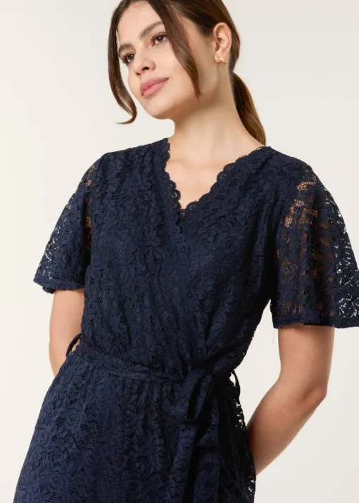 Blue Vanilla Navy Lace Wrap Over Jumpsuit
