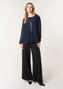 Blue Vanilla Navy Long Sleeve Pleated Top