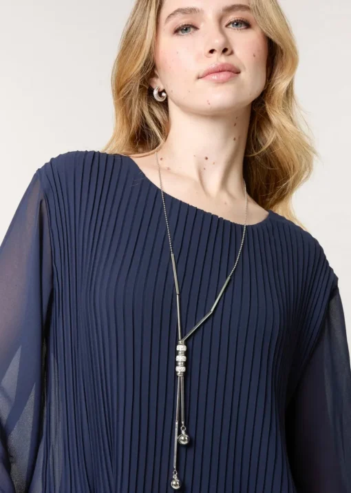Blue Vanilla Navy Long Sleeve Pleated Top